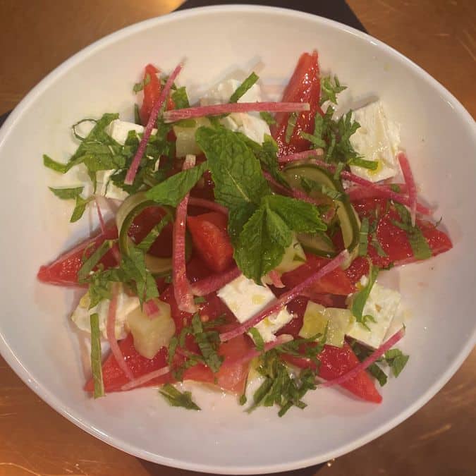 Boozy Watermelon Salad at Shaker's Cocktail Lounge